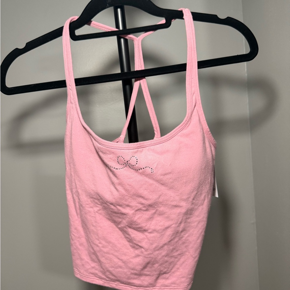 Pink Crystal Accent Strappy Tank Top